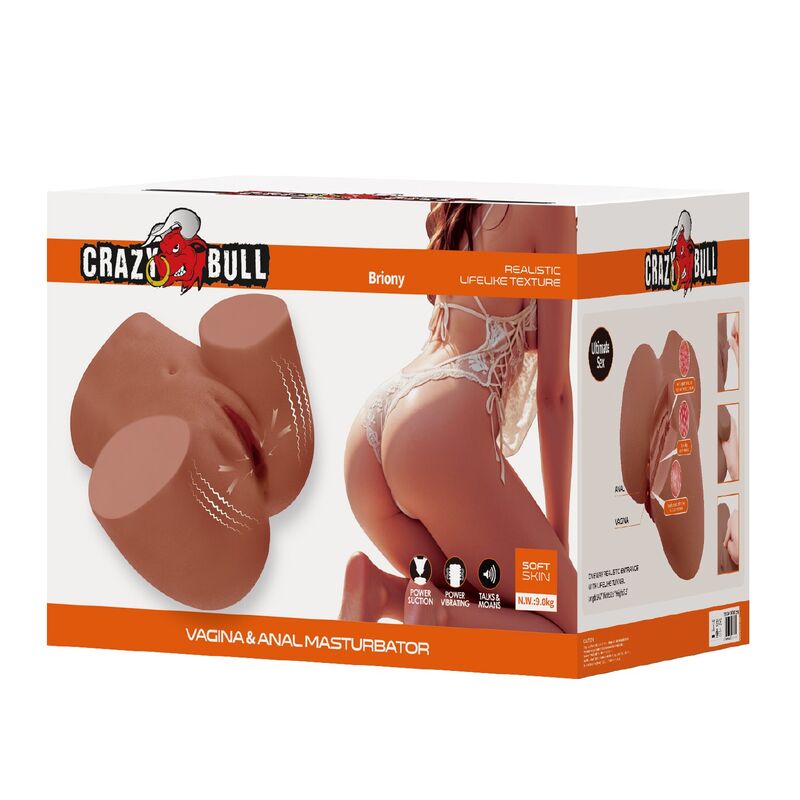 CRAZY BULL - MASTURBADOR REALISTA TORSO FEMENINO DOBLE ENTRADA CON VIBRACIÓN Y SUCCIÓN COLOR NATURAL - Imagen 2
