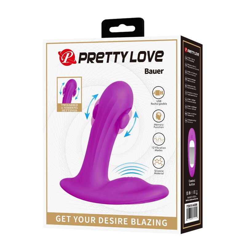 PRETTY LOVE - BAUER MASAJEADOR DE PRÓSTATA 12 MODOS RECARGABLE MORADO - Imagen 2