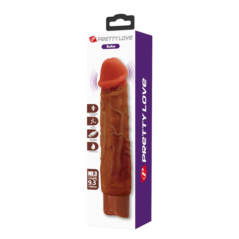 PRETTY LOVE - DUKE VIBRADOR REALÍSTICO 23,5 CM Ø 4,8 CM COLOR MARRÓN - Imagen 2