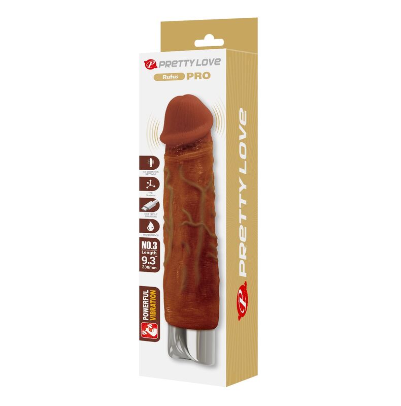 PRETTY LOVE - DUKE VIBRADOR REALÍSTICO 23,5 CM Ø 4,8 CM COLOR MARRÓN - Imagen 11