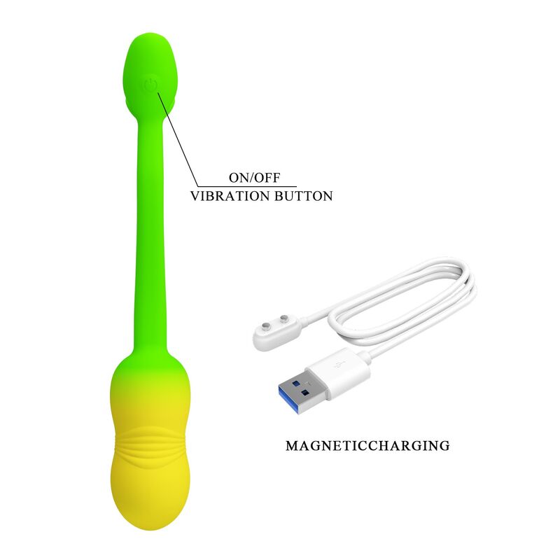 PRETTY LOVE - HUEVO VIBRADOR PULSEN CONTROL APP 12 FUNCIONES RECARGABLE USB VERDE-AMARILLO - Imagen 9