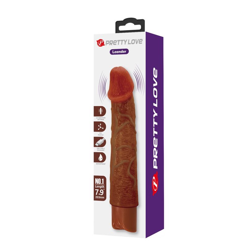 PRETTY LOVE - LEONARDO VIBRADOR REALÍSTICO 20 CM Ø 4 CM COLOR MARRÓN - Imagen 3