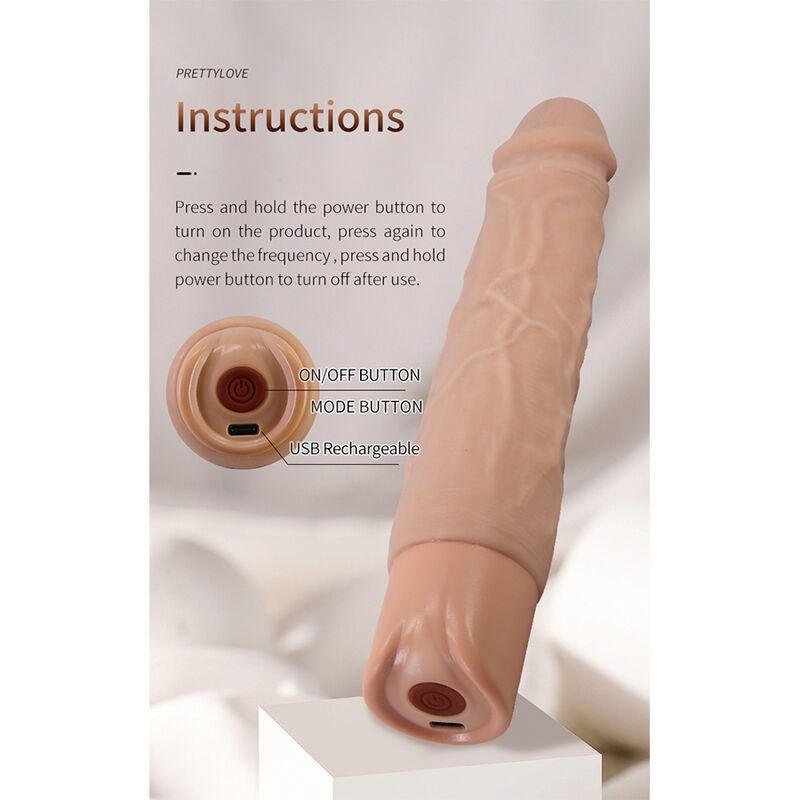 PRETTY LOVE - KESSLER DILDO VIBRADOR REALISTA 10 MODOS DE VIBRACIÓN Y 10 DE EMPUJE 22 CM NATURAL - Imagen 10